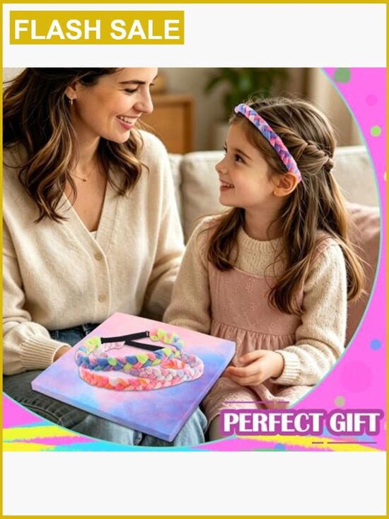 8 Pack Braided Stretch Headbands for Girls, Tie Dye Hair Accessories main image 6